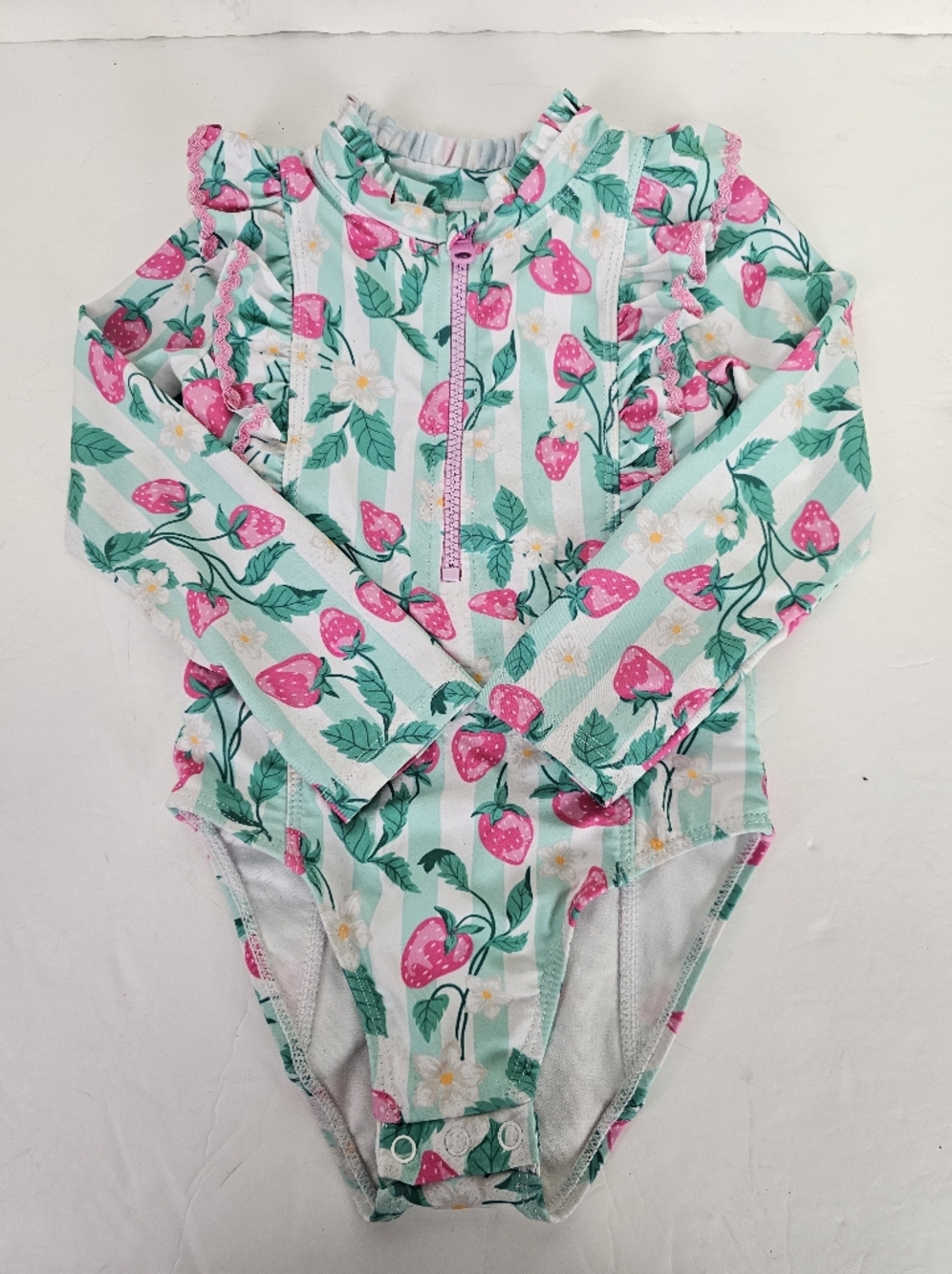 Tommy Bahama Toddler Girls Strawberry Swimsuit Rash Guard Front Zip Ruffle Sz 3T